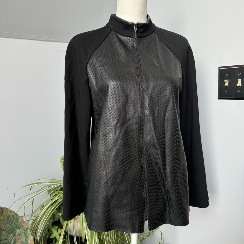 Carlisle Black Leather Mixed Media Jacket w/‎ Mandarin Collar size 8 - Picture 5 of 7